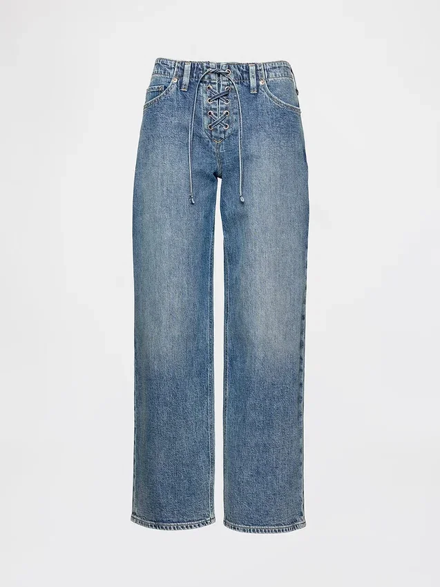 Jeans larghi anni '90 a vita bassa con lacci