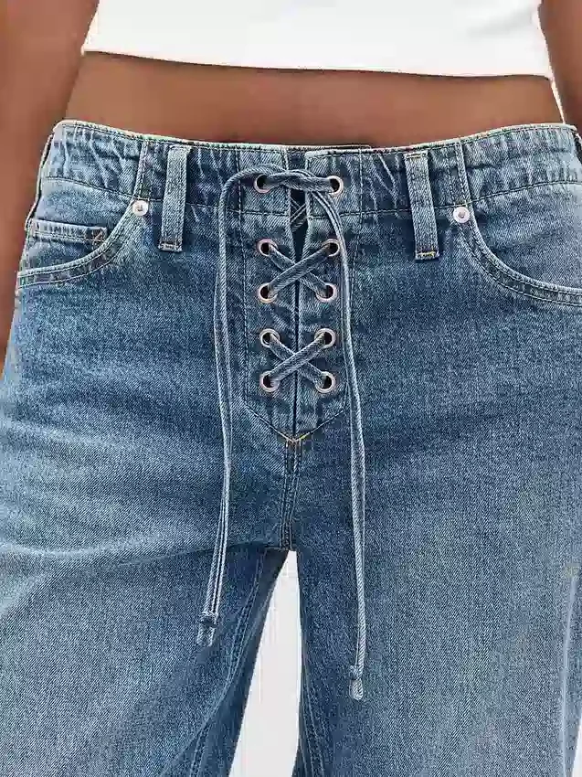 Jeans larghi anni '90 a vita bassa con lacci