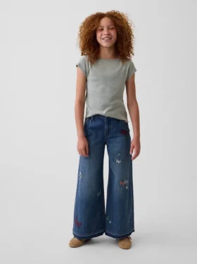 Jeans larghi da bambino a vita bassa con ricami