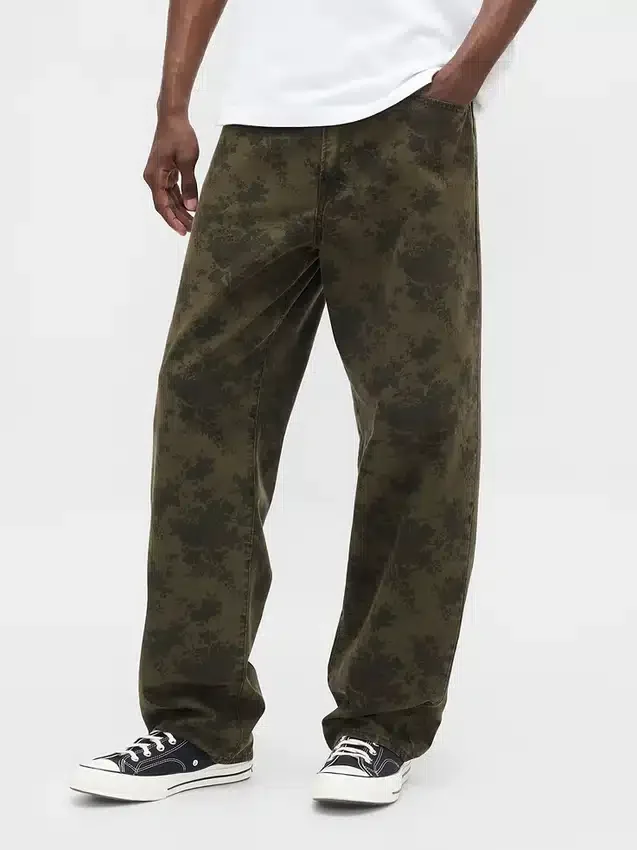 Jeans larghi in tela a motivi floreali