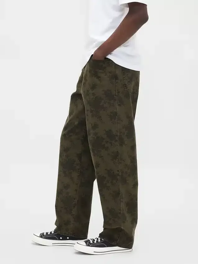 Jeans larghi in tela a motivi floreali