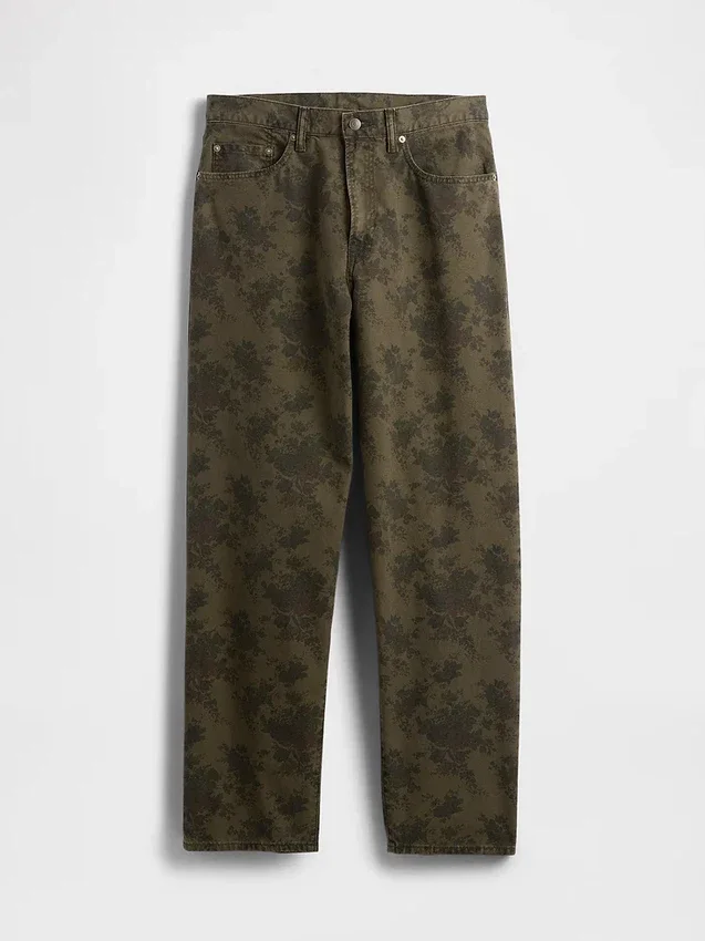 Jeans larghi in tela a motivi floreali