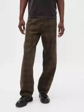 Jeans larghi in tela a quadri