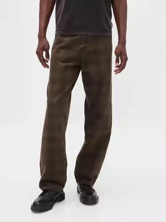 Jeans larghi in tela a quadri