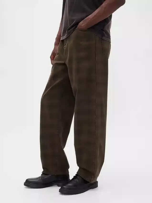 Jeans larghi in tela a quadri