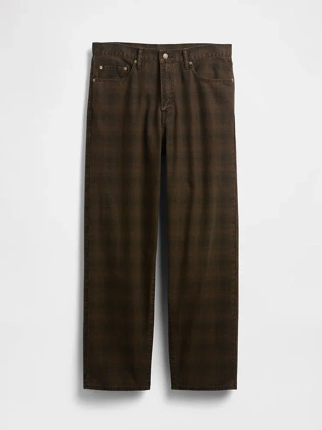 Jeans larghi in tela a quadri