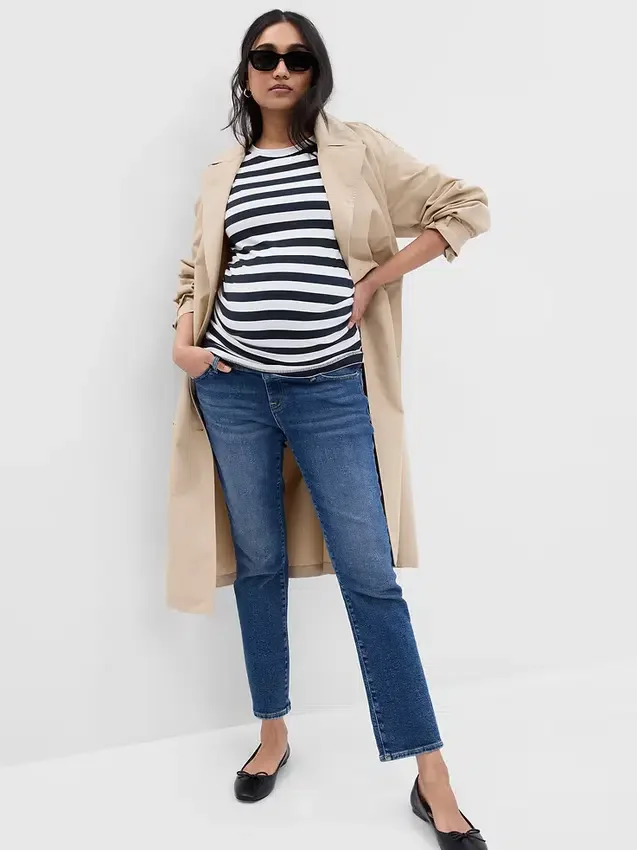 Jeans premaman slim vintage a pannello intero