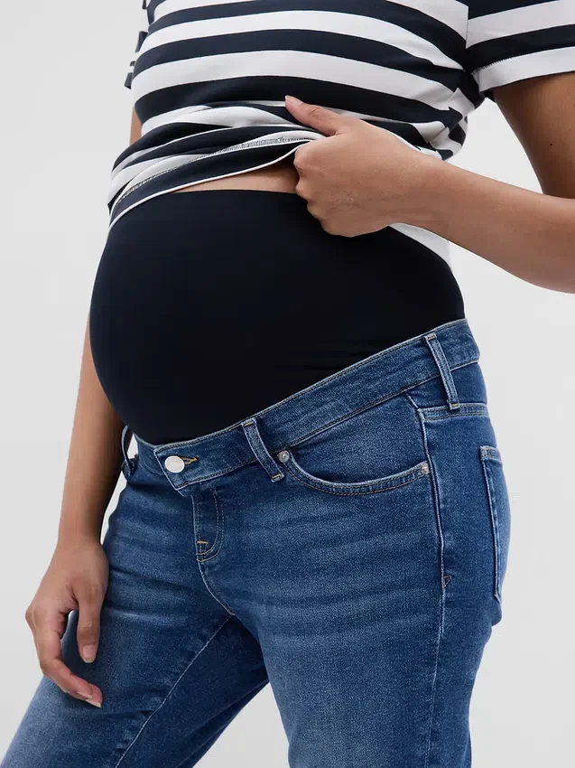 Jeans premaman slim vintage a pannello intero