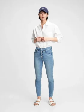 Jeans skinny a vita alta con tasche segrete modellanti