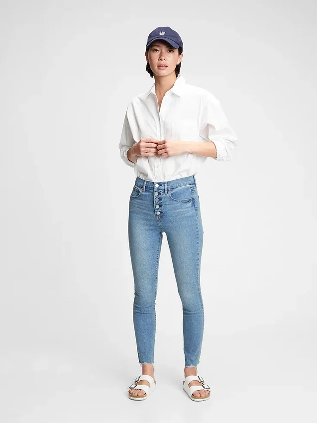 Jeans skinny a vita alta con tasche segrete modellanti