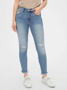 Jeans skinny alla caviglia a vita media con effetto consumato