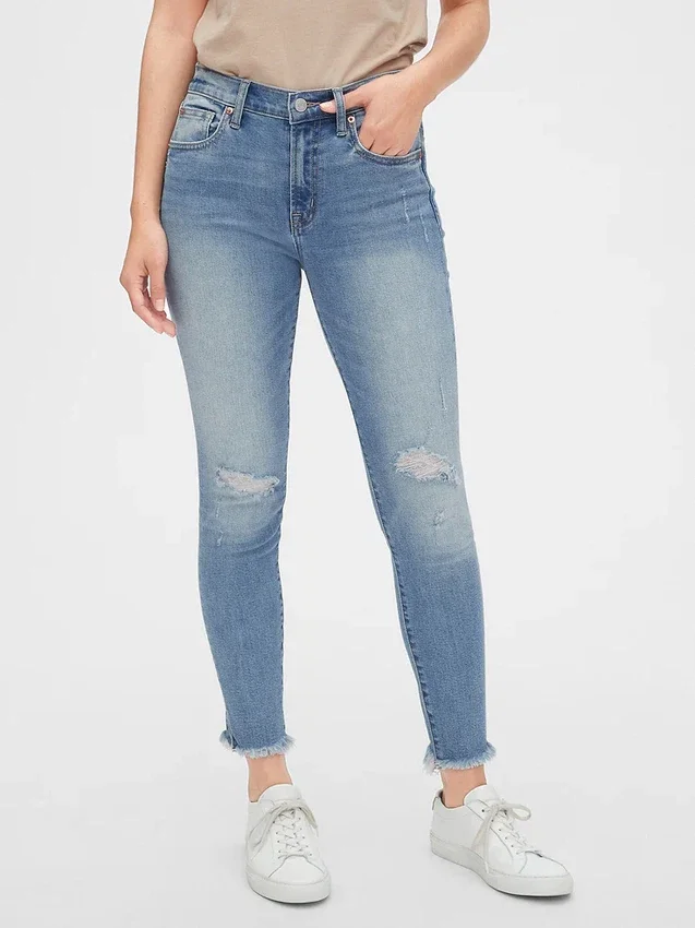Jeans skinny alla caviglia a vita media con effetto consumato