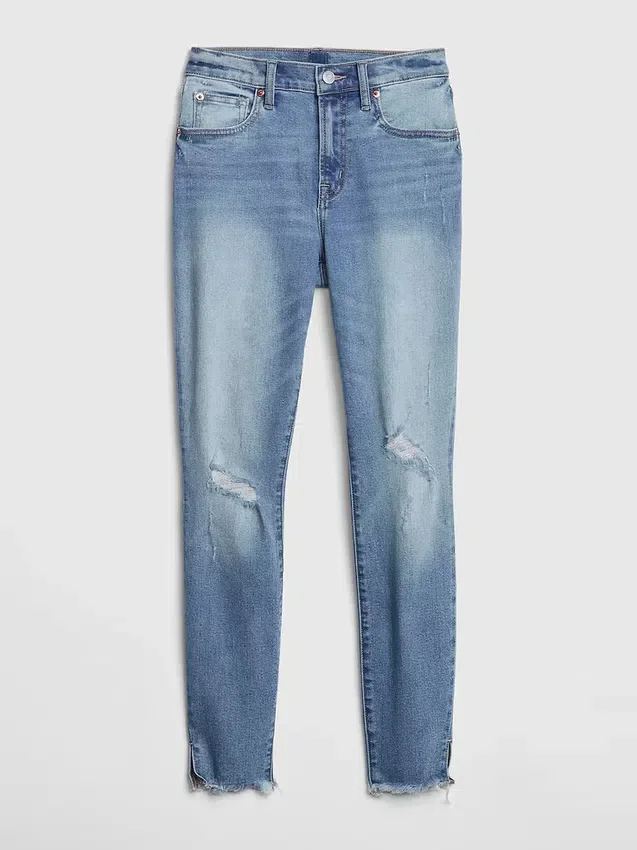 Jeans skinny alla caviglia a vita media con effetto consumato
