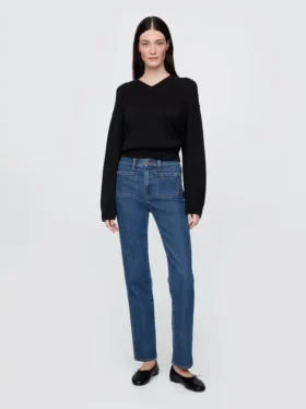 Jeans slim a gamba dritta a vita alta in stile anni ’90
