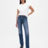 Jeans slim a gamba dritta a vita alta in stile anni ’90