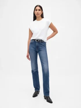 Jeans slim a gamba dritta a vita alta in stile anni ’90
