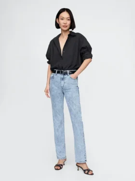 Jeans slim a gamba dritta a vita alta in stile anni ’90