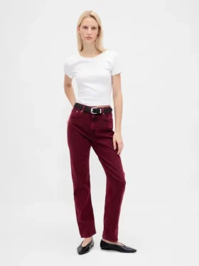 Jeans slim a gamba dritta a vita alta in stile anni ’90