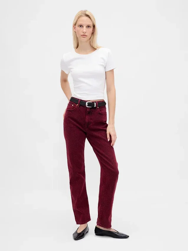 Jeans slim a gamba dritta a vita alta in stile anni ’90