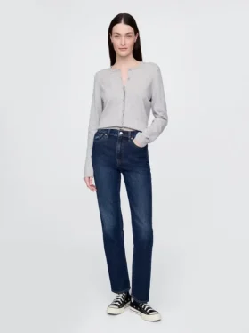 Jeans slim a gamba dritta a vita alta in stile anni ’90