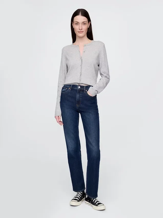 Jeans slim a gamba dritta a vita alta in stile anni ’90