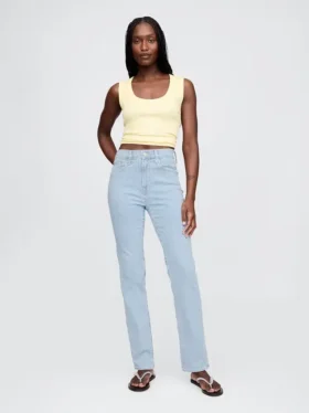 Jeans slim a gamba dritta a vita alta in stile anni ’90