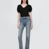 Jeans slim a gamba dritta a vita alta in stile anni ’90