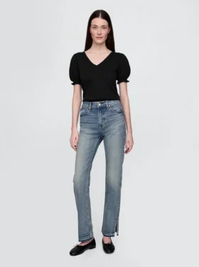 Jeans slim a gamba dritta a vita alta in stile anni ’90