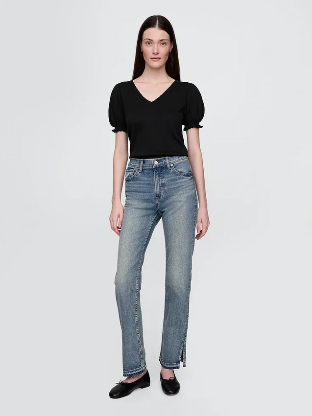 Jeans slim a gamba dritta a vita alta in stile anni ’90