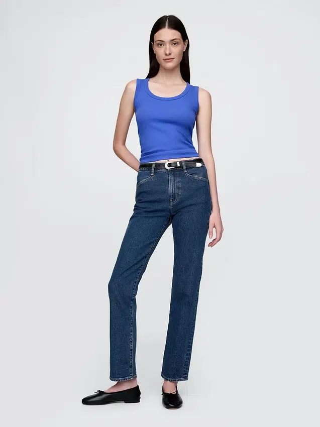 Jeans slim a gamba dritta a vita alta in stile anni ’90