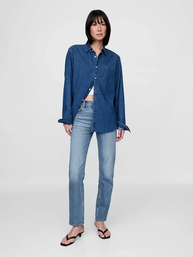 Jeans slim a gamba dritta a vita alta in stile anni ’90