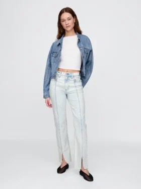 Jeans slim a gamba dritta a vita alta in stile anni ’90