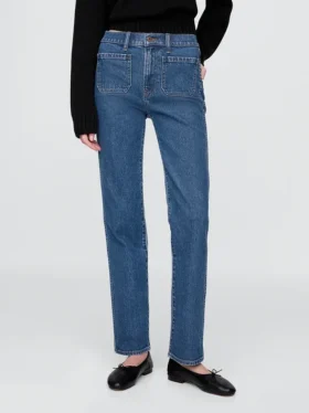 Jeans slim a gamba dritta a vita alta in stile anni ’90