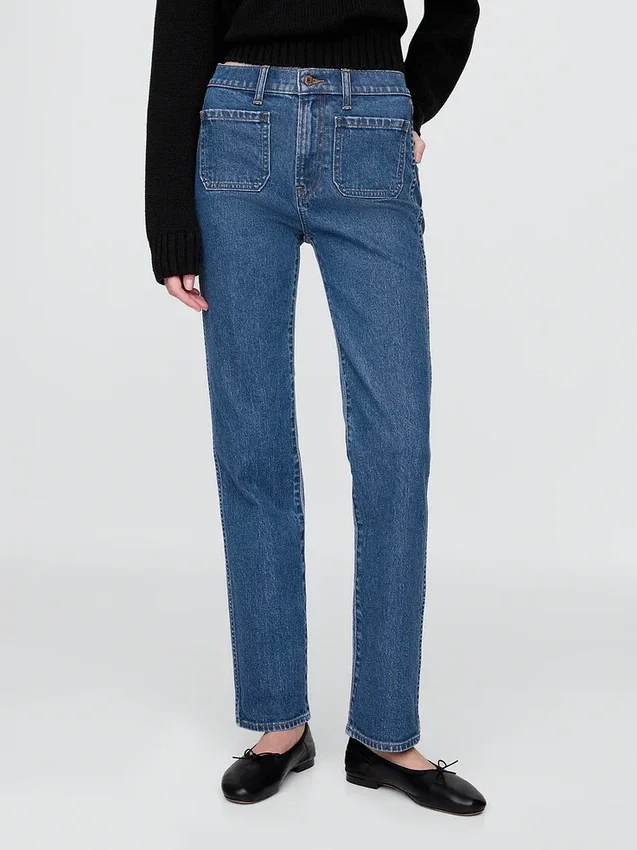 Jeans slim a gamba dritta a vita alta in stile anni ’90