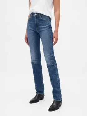 Jeans slim a gamba dritta a vita alta in stile anni ’90