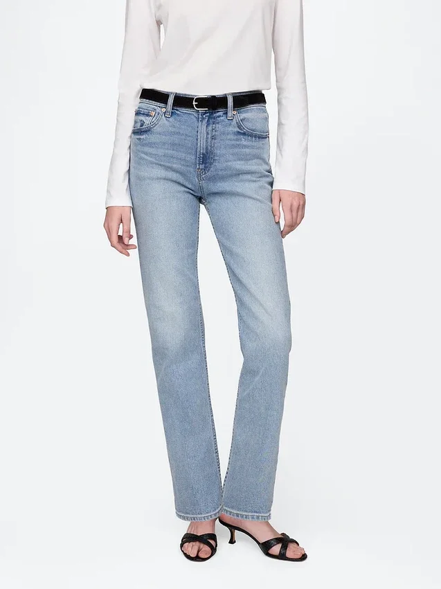 Jeans slim a gamba dritta a vita alta in stile anni ’90