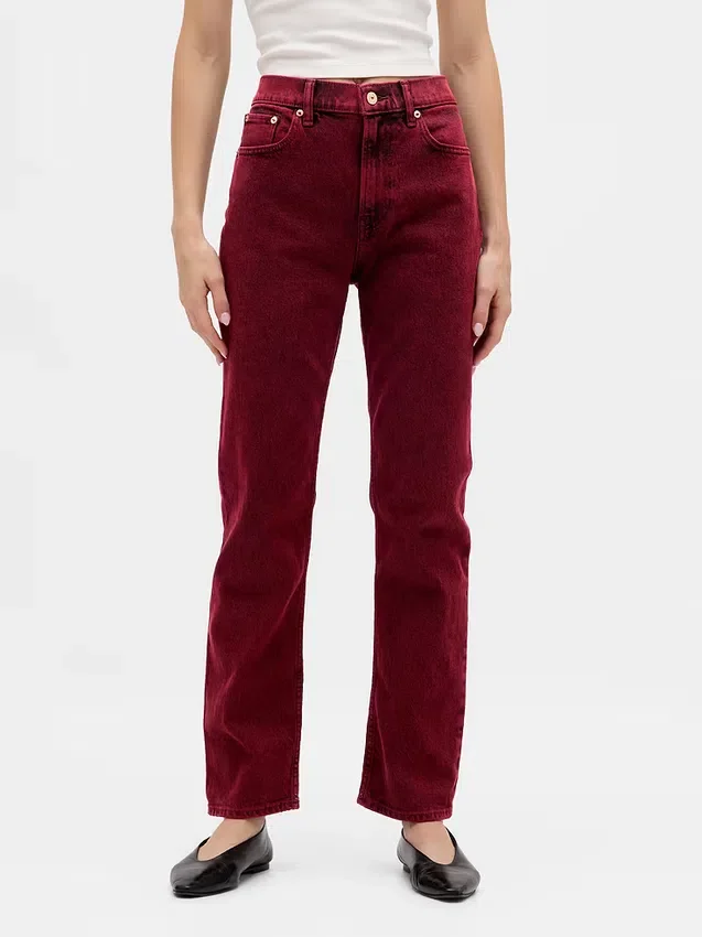 Jeans slim a gamba dritta a vita alta in stile anni ’90