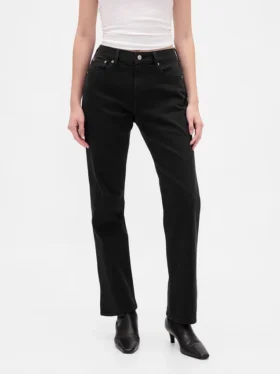 Jeans slim a gamba dritta a vita alta in stile anni ’90