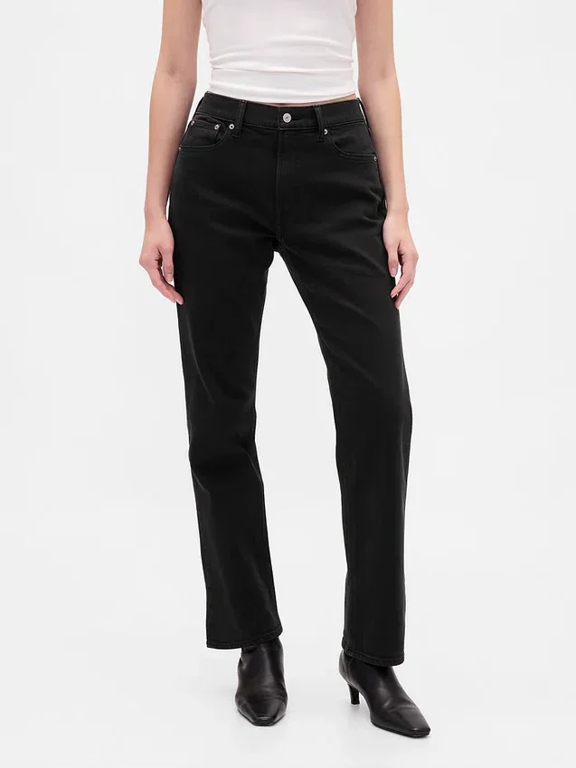 Jeans slim a gamba dritta a vita alta in stile anni ’90