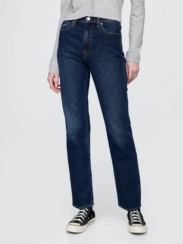 Jeans slim a gamba dritta a vita alta in stile anni ’90