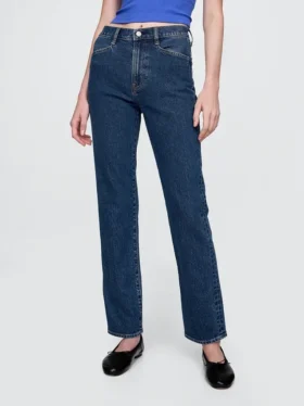 Jeans slim a gamba dritta a vita alta in stile anni ’90
