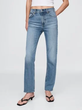 Jeans slim a gamba dritta a vita alta in stile anni ’90