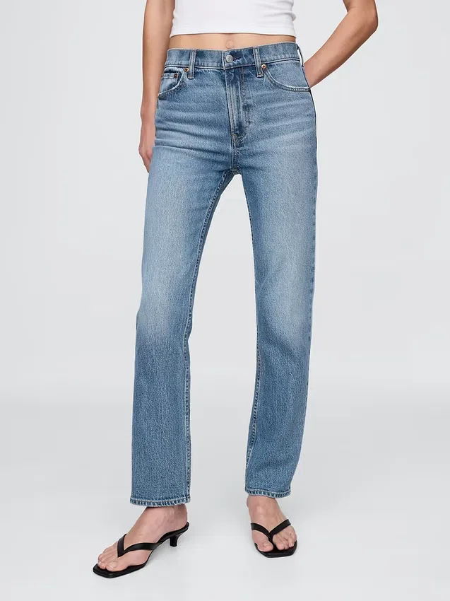 Jeans slim a gamba dritta a vita alta in stile anni ’90