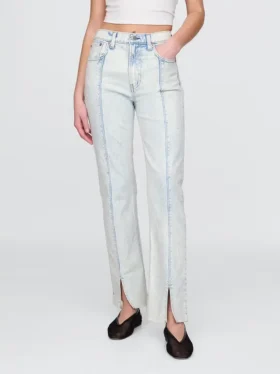 Jeans slim a gamba dritta a vita alta in stile anni ’90