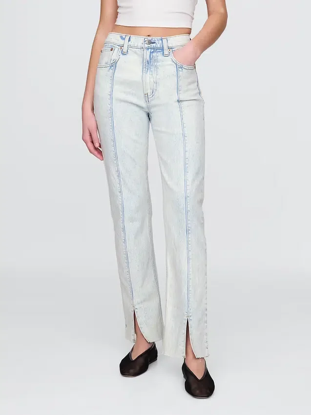 Jeans slim a gamba dritta a vita alta in stile anni ’90