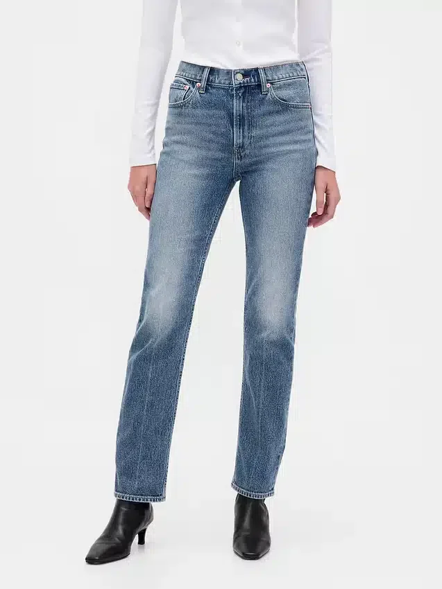 Jeans slim a gamba dritta a vita alta in stile anni ’90