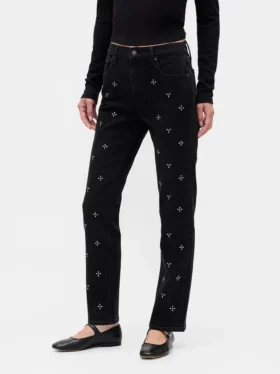 Jeans slim a gamba dritta a vita alta in stile anni ’90