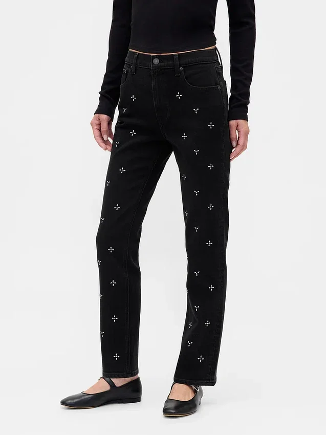 Jeans slim a gamba dritta a vita alta in stile anni ’90