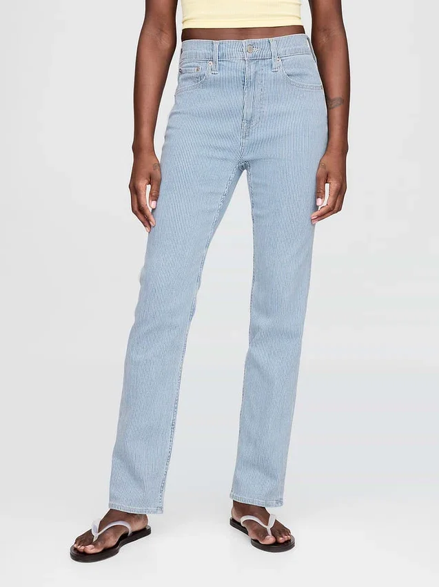 Jeans slim a gamba dritta a vita alta in stile anni ’90