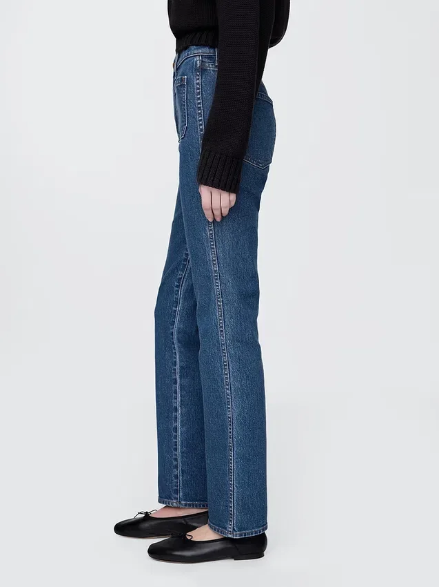Jeans slim a gamba dritta a vita alta in stile anni ’90